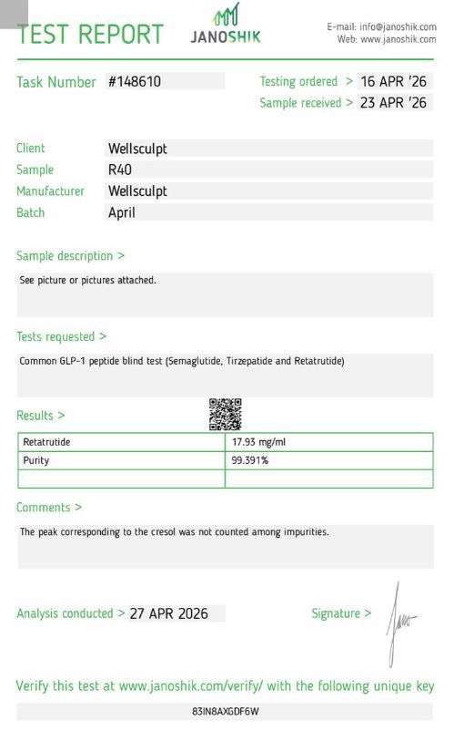 WellSculpt Retatrutide 40mg pen lab report