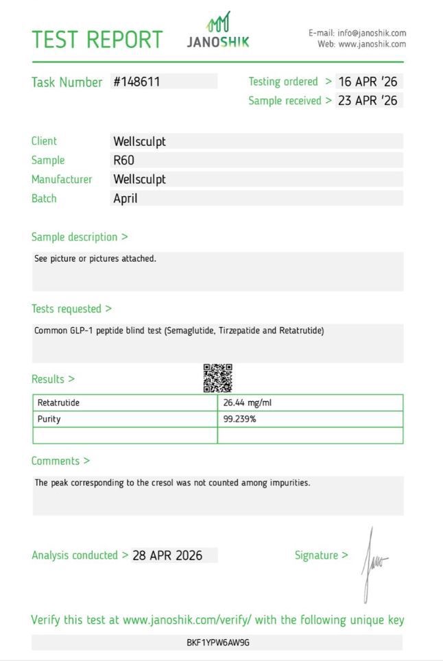 WellSculpt Retatrutide 60mg pen lab report