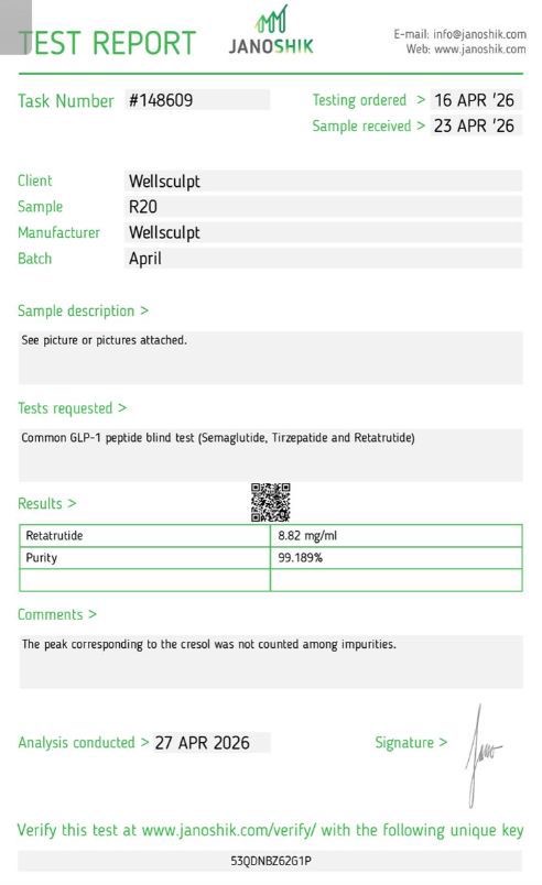 WellSculpt Retatrutide 20mg pen lab report